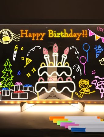 Illuminated Acrylic Drawing Board, Includes 7 Colored Markers for Professional Art Use and a Cleaning Cloth - Portable and Reusable Modern Desktop Message Board, Smart Night Light, and Birthday Gift, Creative Whiteboard Gift for Office