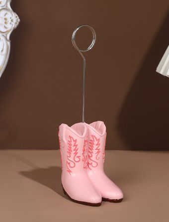 Western Cowboy Boot Ornament Figurine for Home, Resin Boot Design Sticky Note Holder, Dining Table Menu Clip Multi-Purpose Card Holder Party Card Holder Note Holder for Restaurant Cafeteria with Base Durable Stylish Simple Memo Holder